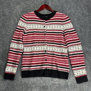 Talbots Sweater Womens P Red Gray Black Fair Isle Cardigan Lambswool Button Up